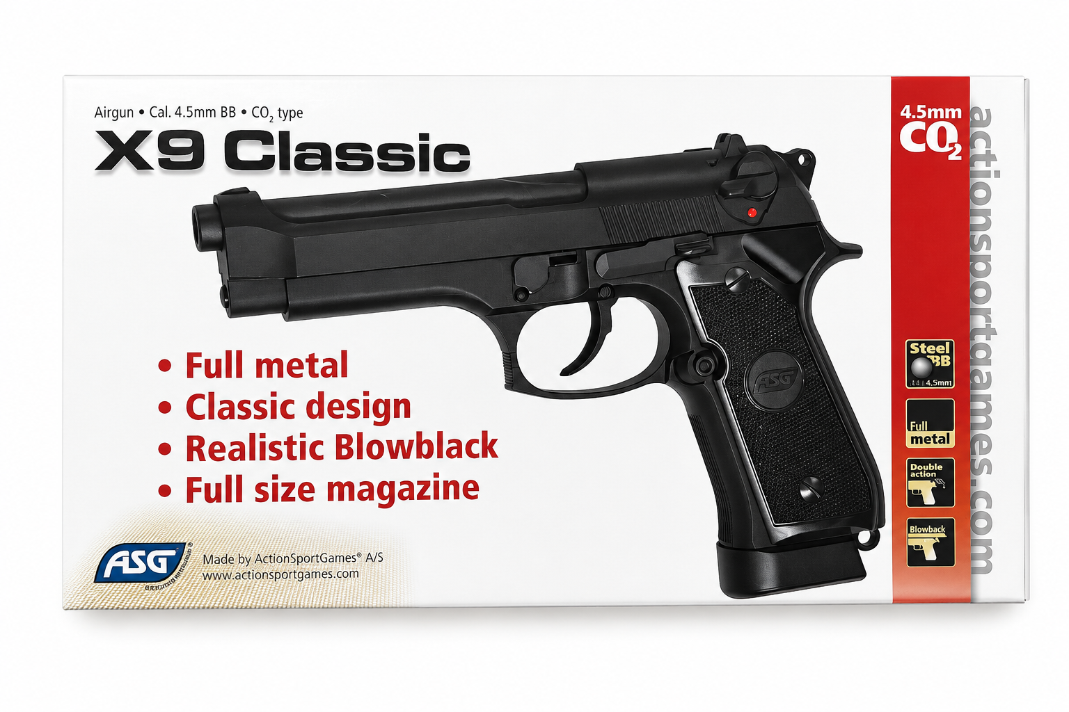 ASG X9 Classic Beretta CO2 Air Pistol – Full Metal Blowback | 4.5mm (.177) Steel BB | Realistic Airgun by Airpistolindia