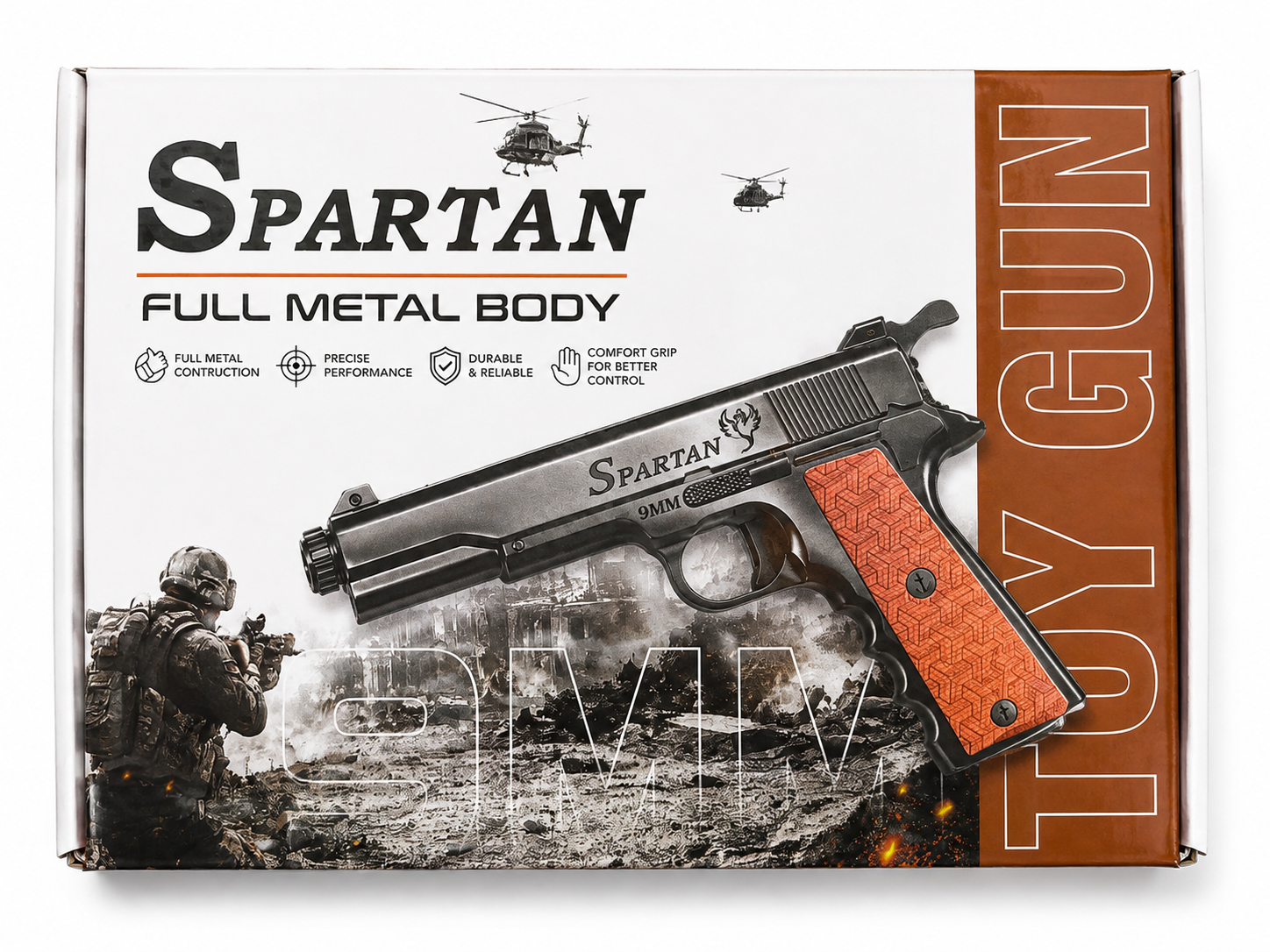 Spartan Full Metal Sound Cork Pistol – Silver Finish with Holster
